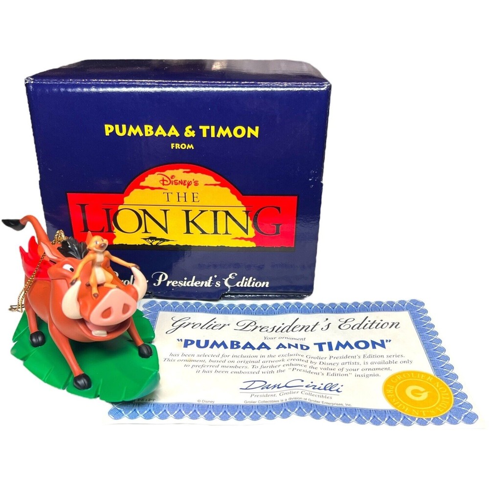 Disney Grolier Ornament Pumba & Timon On Leaf Lion King President's Edition